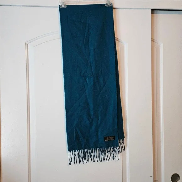 100% Cashmere Scarf Hand Tailored Fringe Solid Blue Aqua Made in Germany Soft - Picture 2 of 9